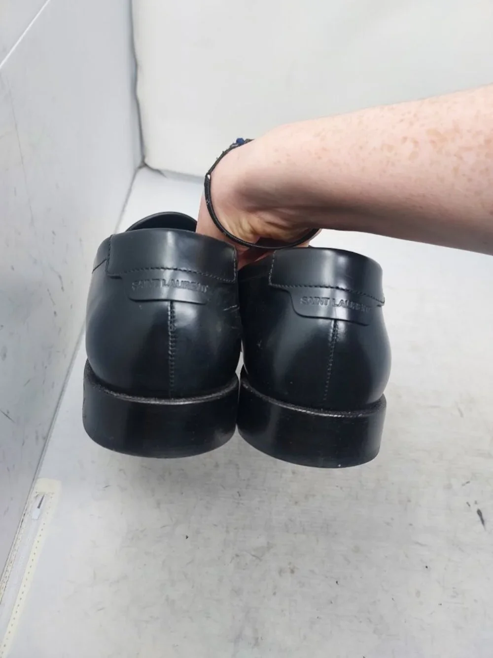 YSL Yves Saint Laurent MENS Black Logo Penny Patent Loafer Shoe